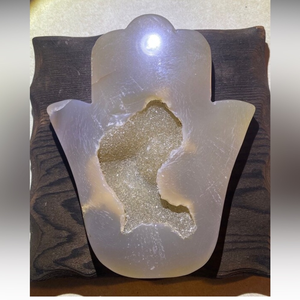 Druzy agate crystal hamsa palm slice. #4